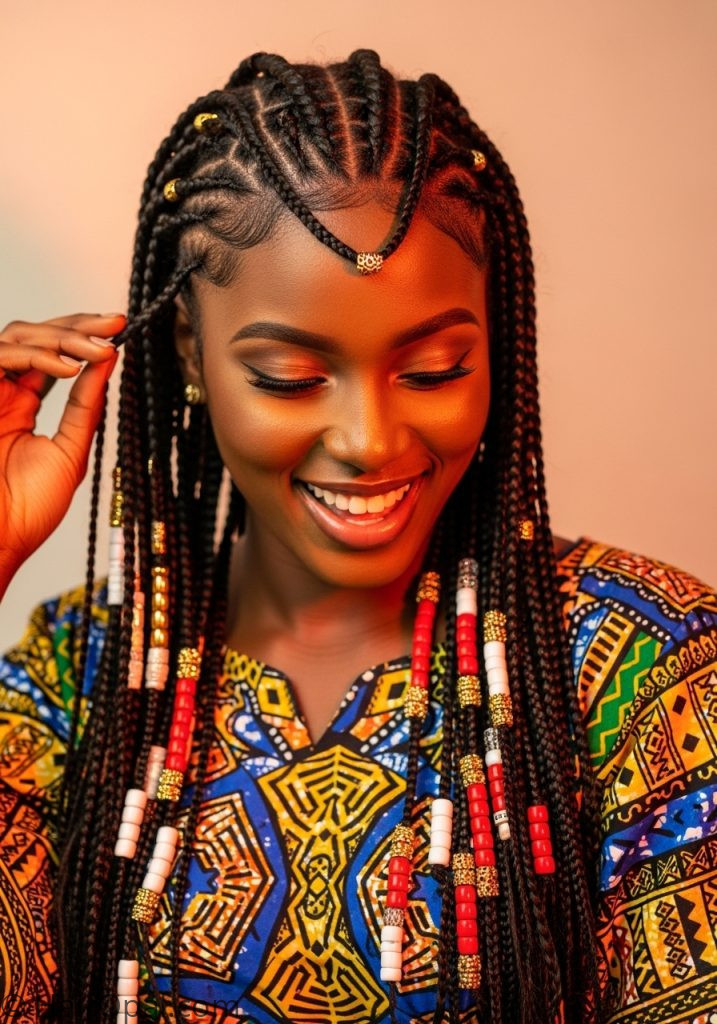 Black woman with colorful beads Fulani braids fulani braids hairstyles with beads natural hair