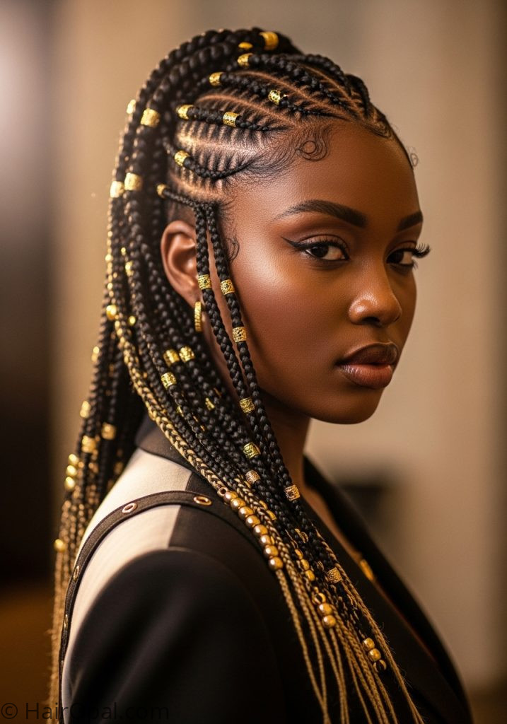  Black woman with cornrow design crown Fulani braids fulani braids hairstyles designs natural hair