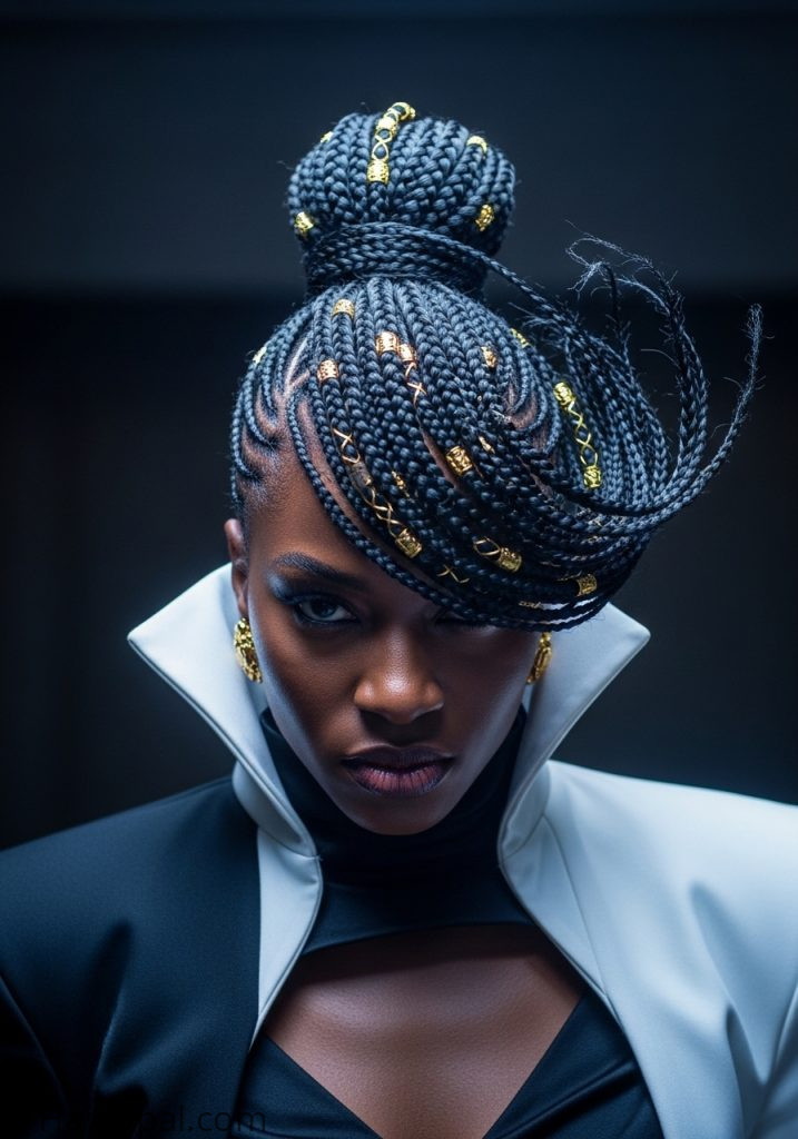 Black woman with flip over Fulani braids fulani braids hairstyles flip over dramatic