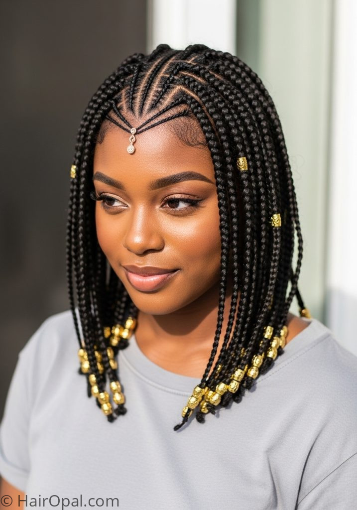 Black woman with medium length Fulani braids fulani braids hairstyles natural hair beads