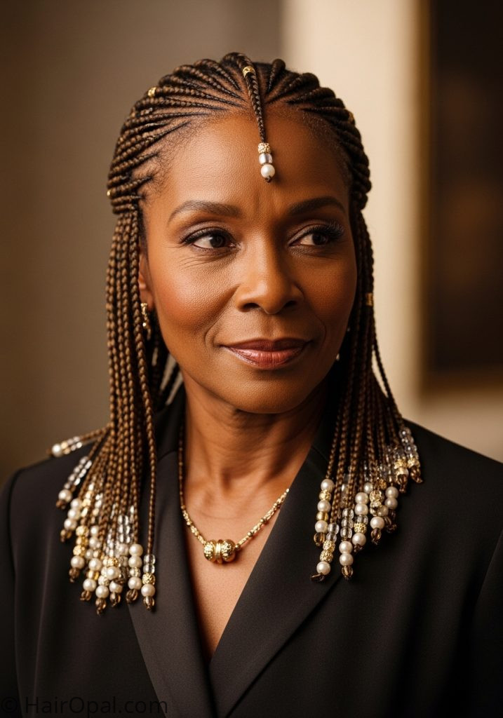 Mature Black woman with elegant Fulani braids fulani braids hairstyles natural hair beads