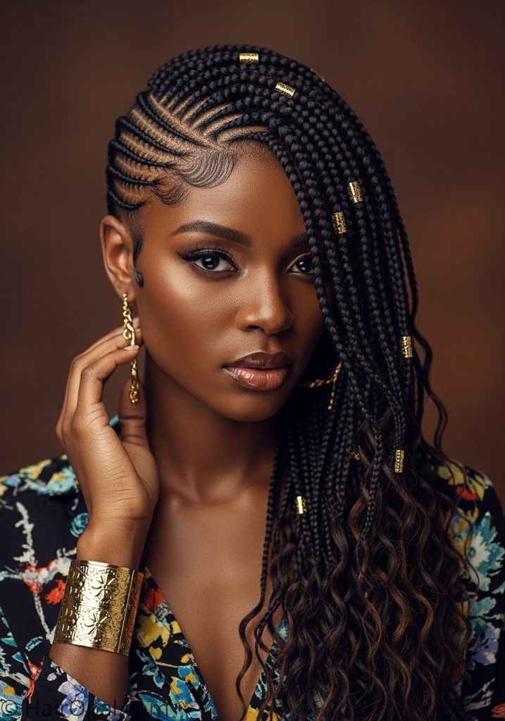 Black woman with side part Fulani braids fulani braids hairstyles side part natural