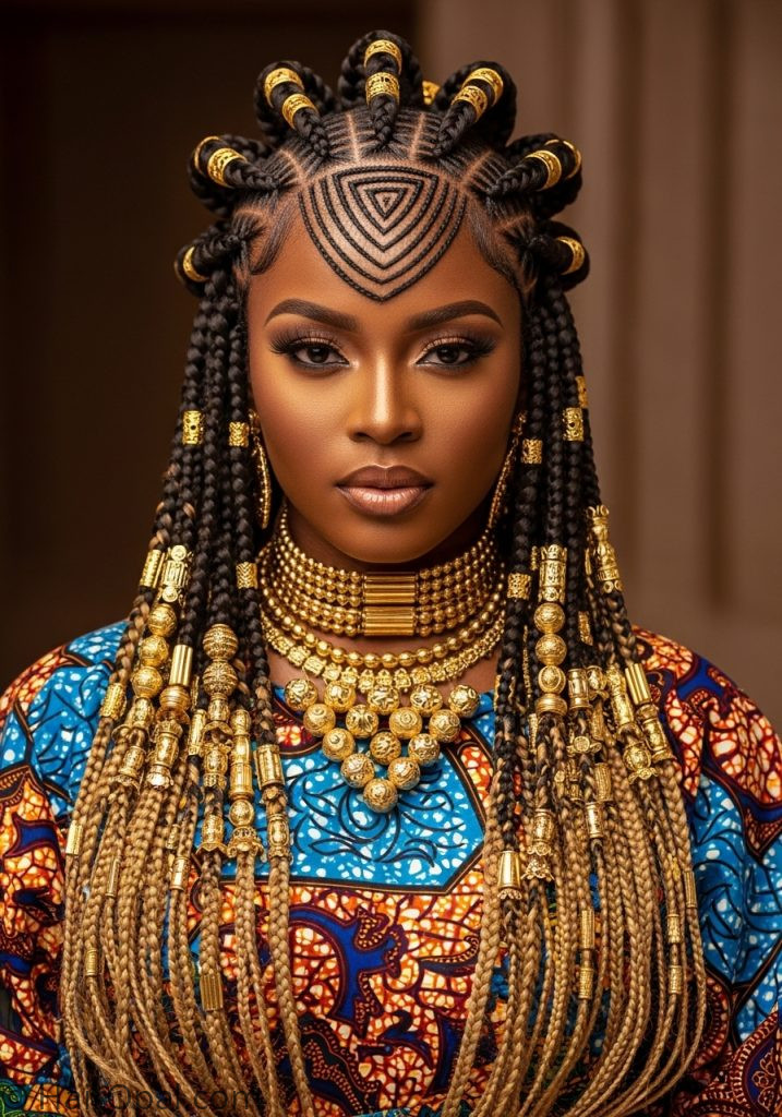  Black woman with tribal pattern Fulani braids fulani braids hairstyles designs boho natural hair