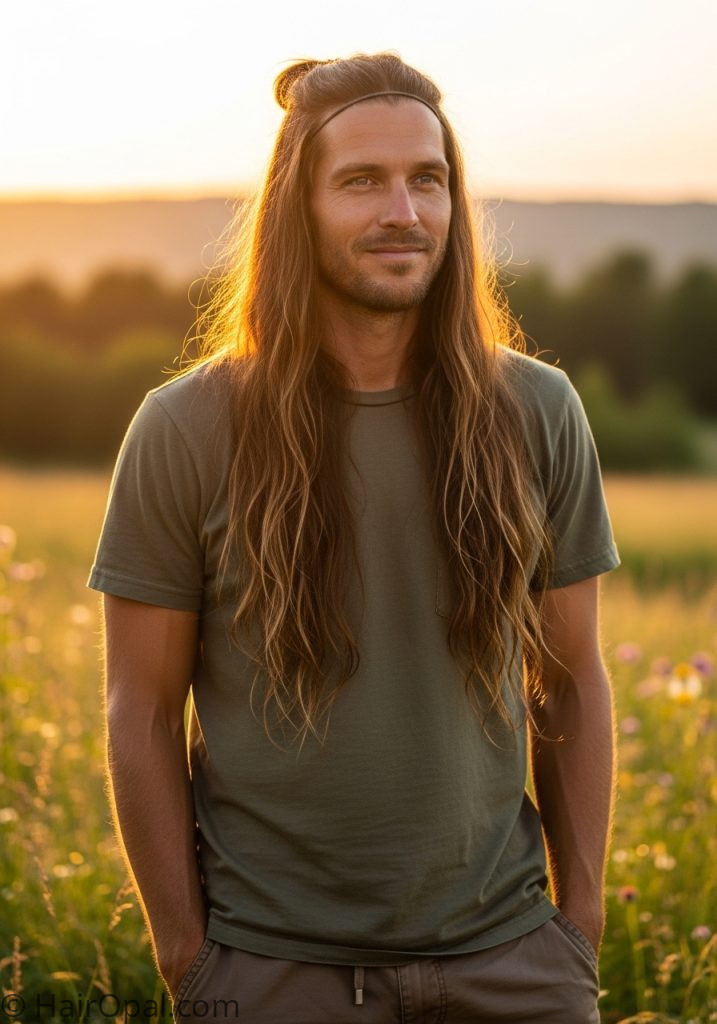 Man with half up long hair hair styles for men with long hair