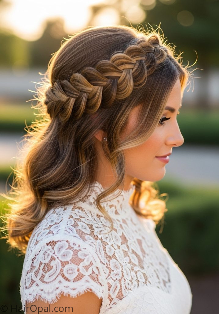 Dutch braid crown hairstyle for medium length hair