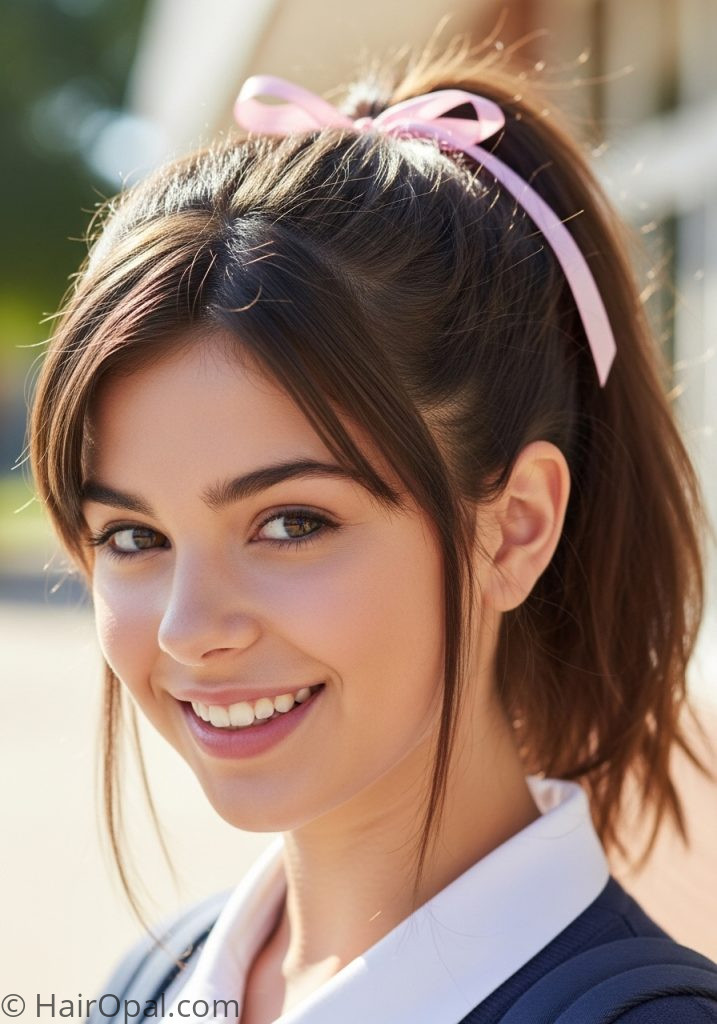 Simple school hairstyle for medium length hair half up ponytail