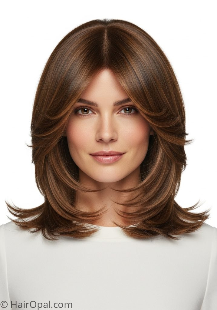 Medium length layered haircut hairstyle with face-framing layers
