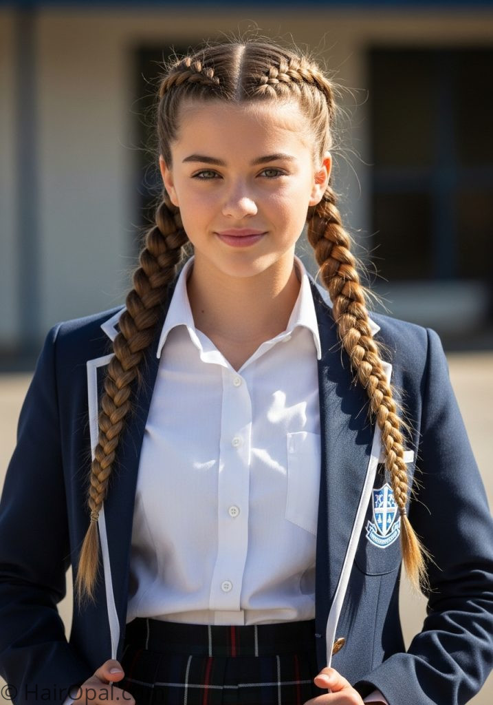Teenage girl with Dutch braid pigtails hairstyles for school braids