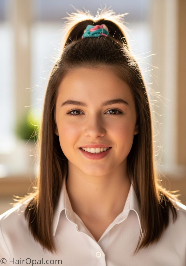 Teenage girl with half up ponytail hairstyles for school easy