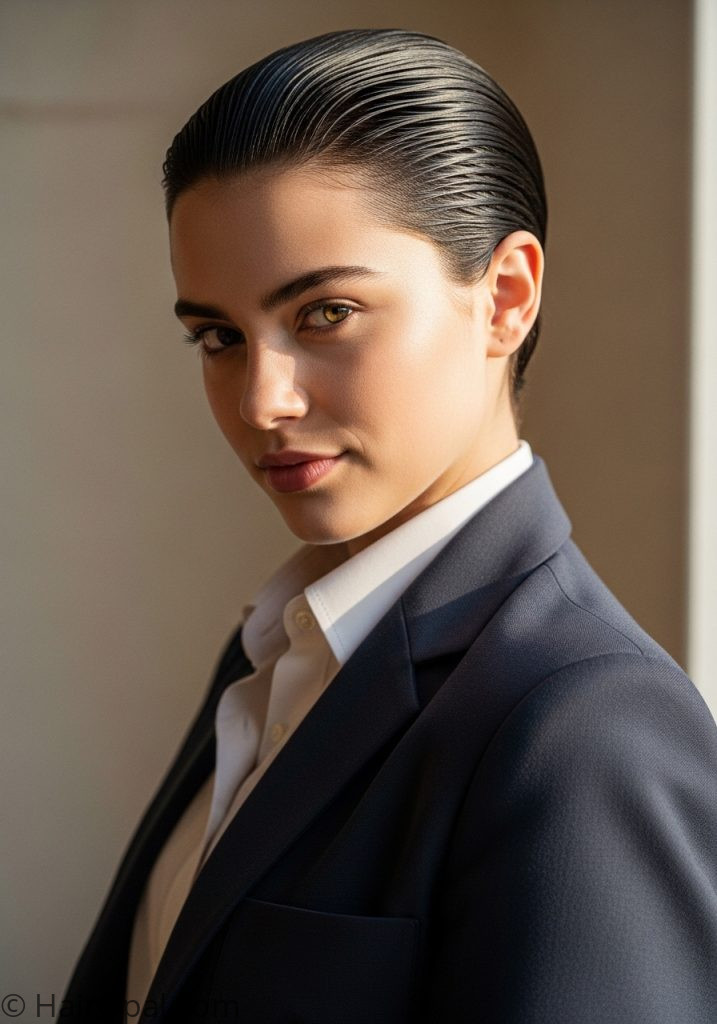 Teenage girl with slicked back short hair hairstyles for school short hair