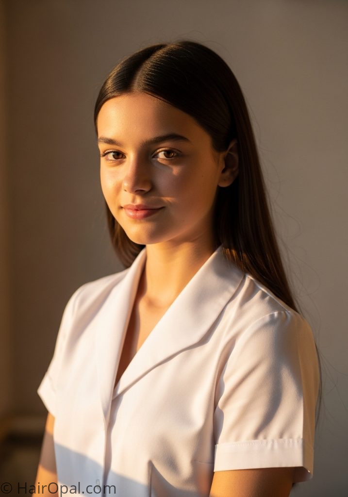 Teenage girl with straight hair middle part hairstyles for school straight hair