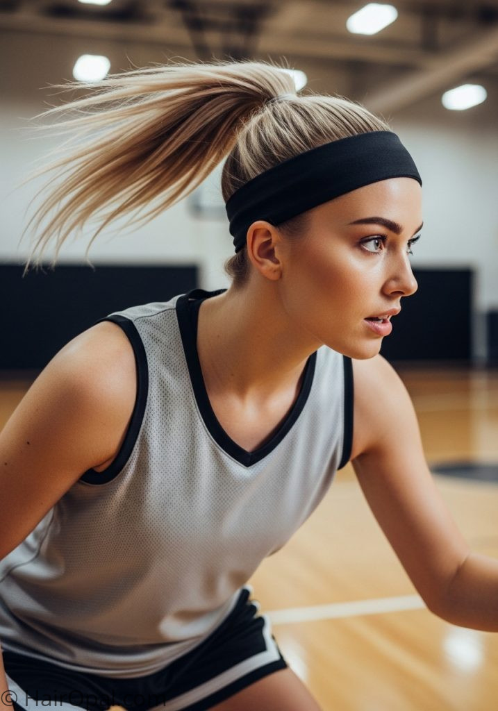 Young woman with sleek ponytail basketball hairstyles sports basketball ponytail active easy