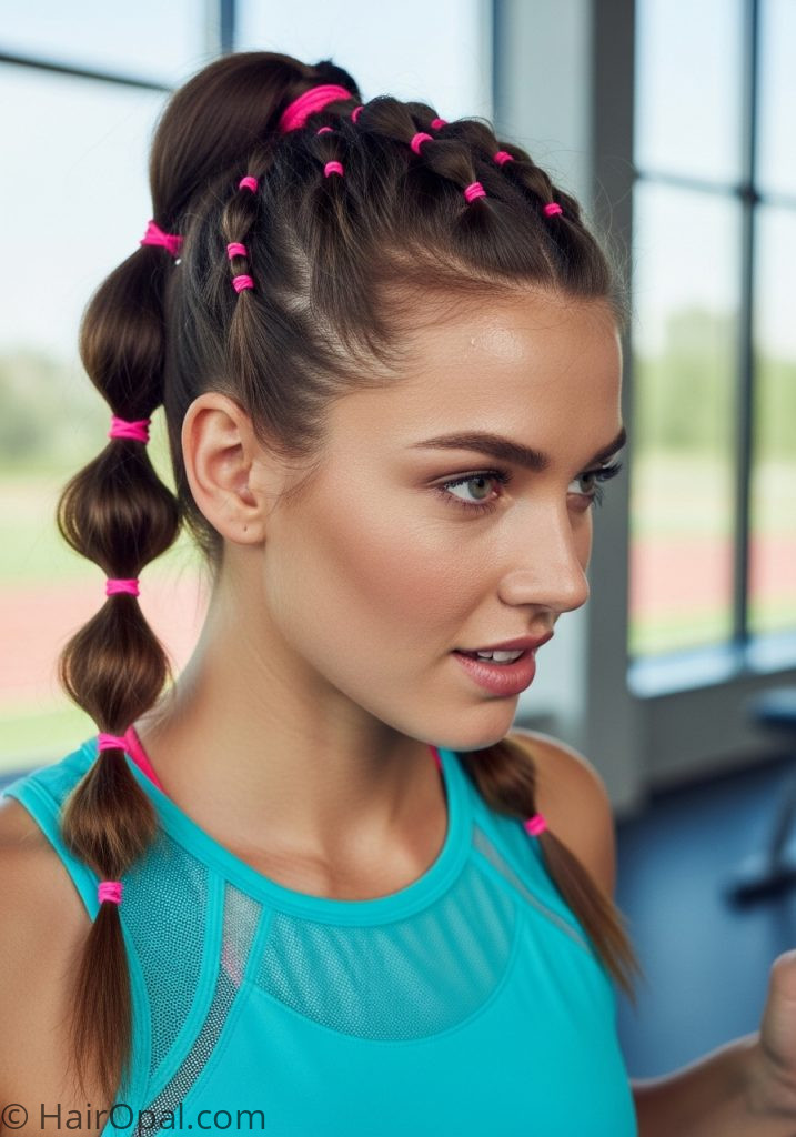 Young woman with bubble braid ponytail hairstyles sports braids ponytail active easy