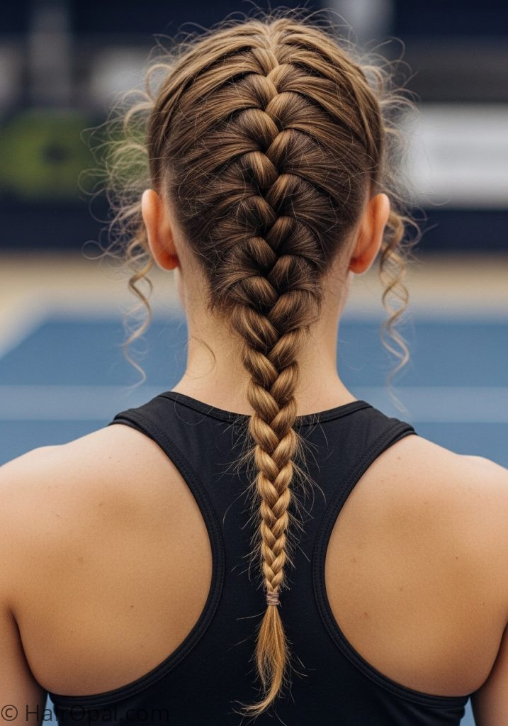 Young woman with curly French braid hairstyles sports curly hair braids active