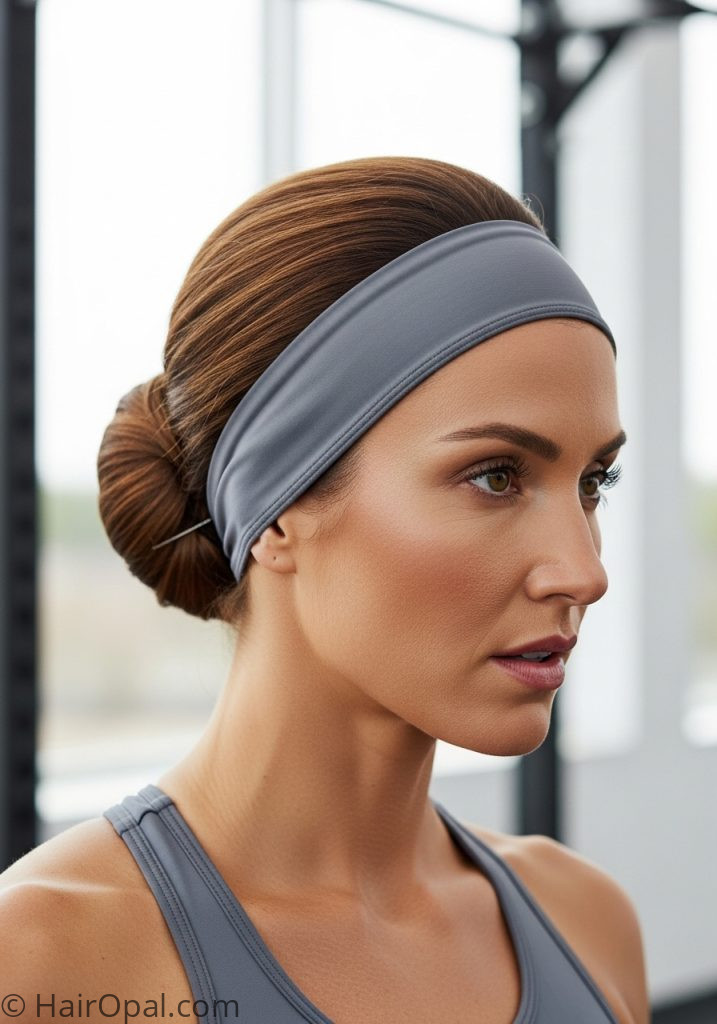 Young woman with simple low bun hairstyles sports no braids bun active easy