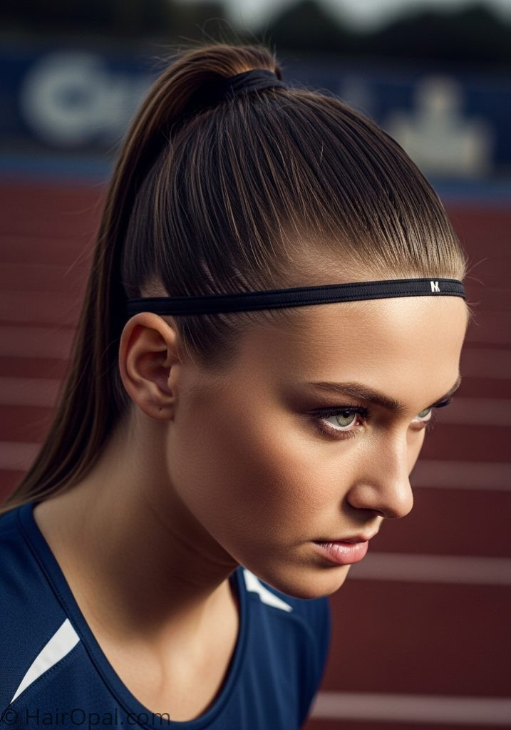 Young woman with slick back high ponytail hairstyles sports ponytail active easy no braids