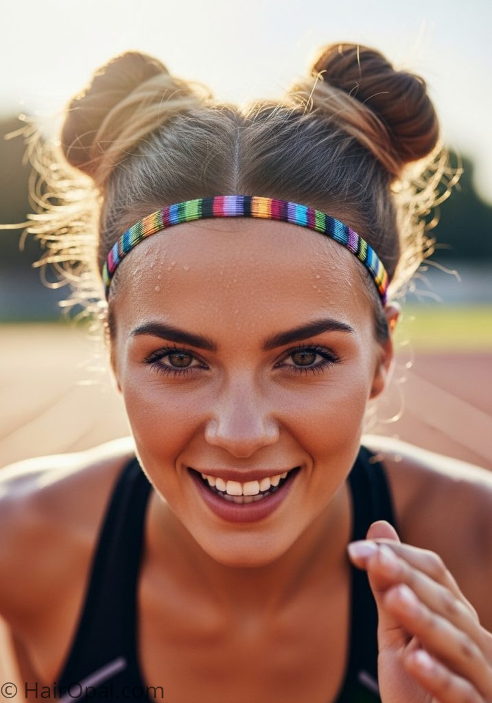Young woman with space buns hairstyles sports bun easy active no braids