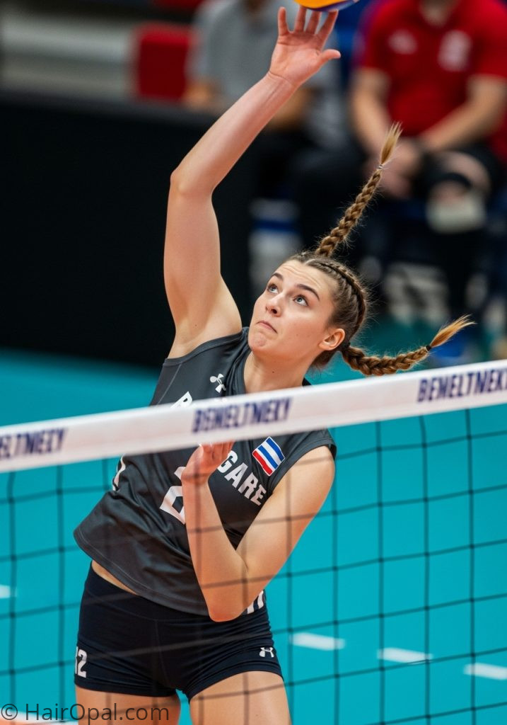 Young woman with Dutch braids volleyball hairstyles sports volleyball braids active