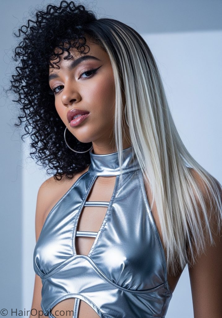 Y2K curly hair with straightened ends hairstyle