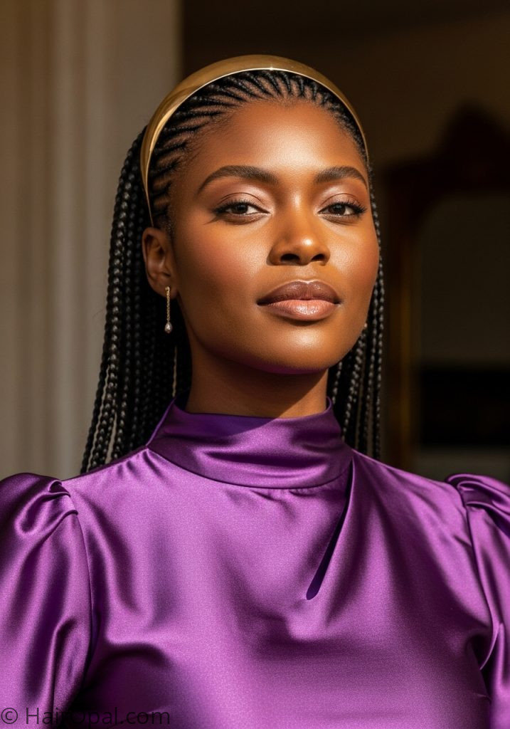 Black woman with cornrow braids gold headband hairstyles braids black women
