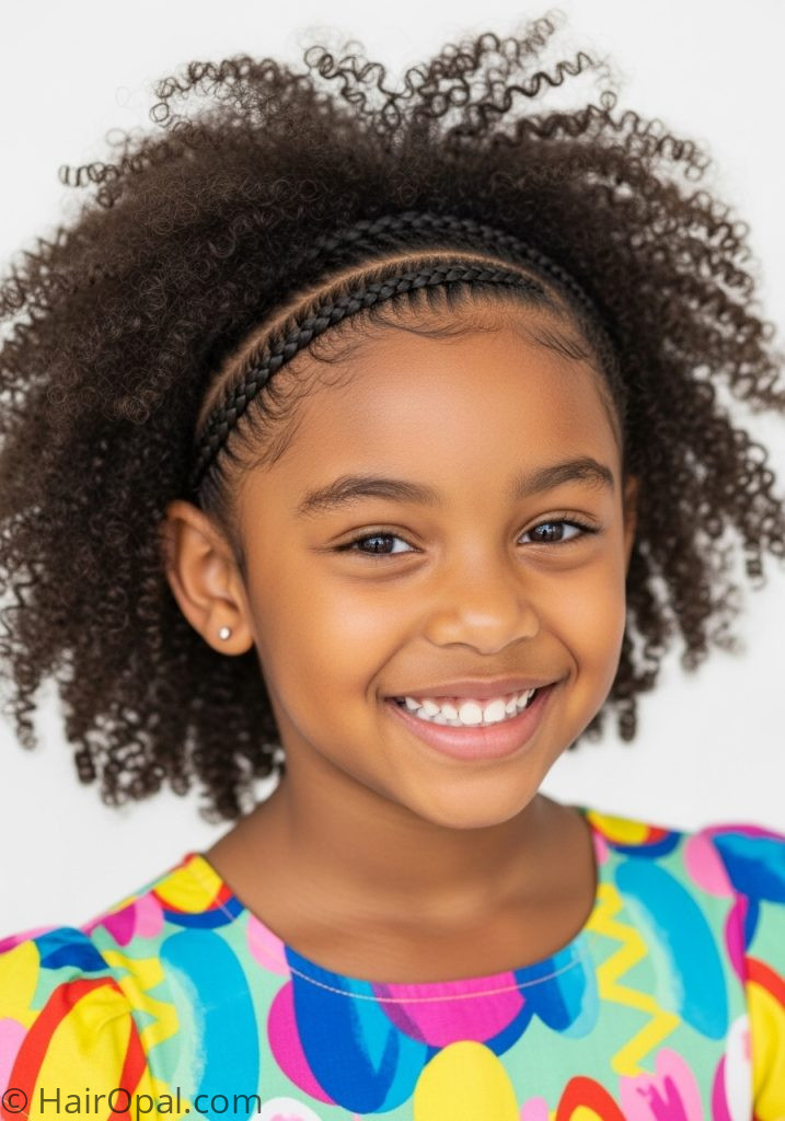 Young Black girl with braided headband natural hair headband hairstyles kids natural hair