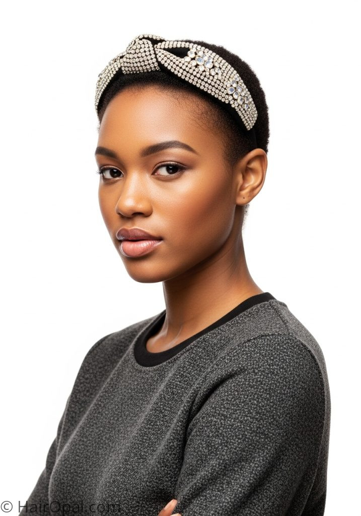  Young woman with wide headband short hair headband hairstyles short