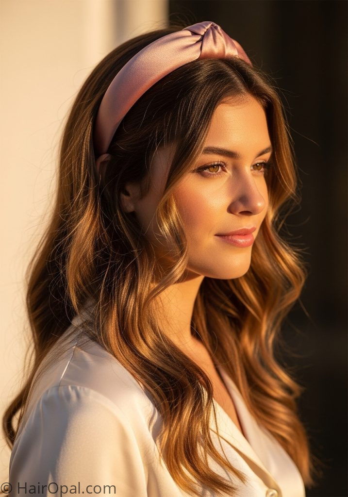  Woman with wide satin headband loose waves headband hairstyles straight hair