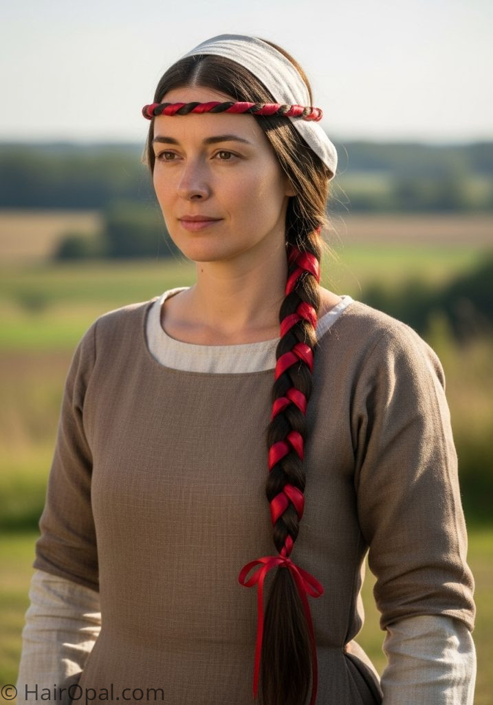  Woman with ribbon braid historical hairstyles medieval easy tutorial women