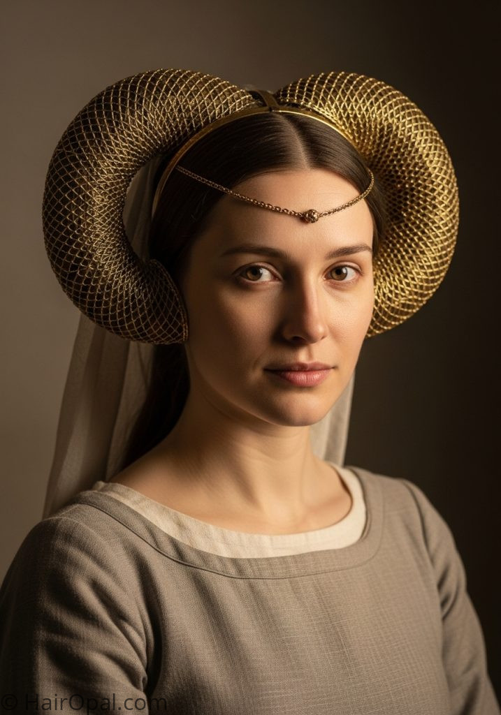  Woman with coiled temple loops historical hairstyles medieval women art 12th century