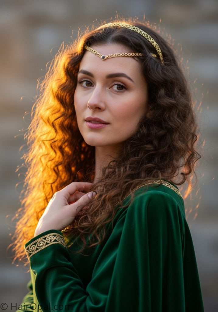  Woman with curly loose hair fillet historical hairstyles medieval curly women easy