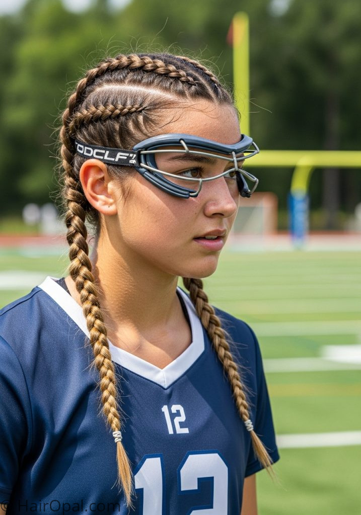Young woman with tight braided pigtails lacrosse hairstyles braids easy tutorial