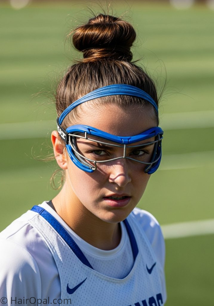 Young woman with tight high bun headband lacrosse hairstyles easy no braids