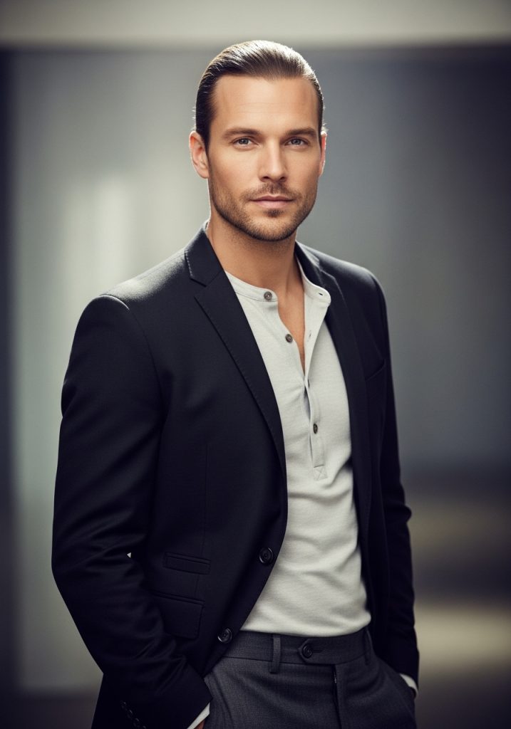 Gentleman with low ponytail gents long hair style, clean professional look 2026 