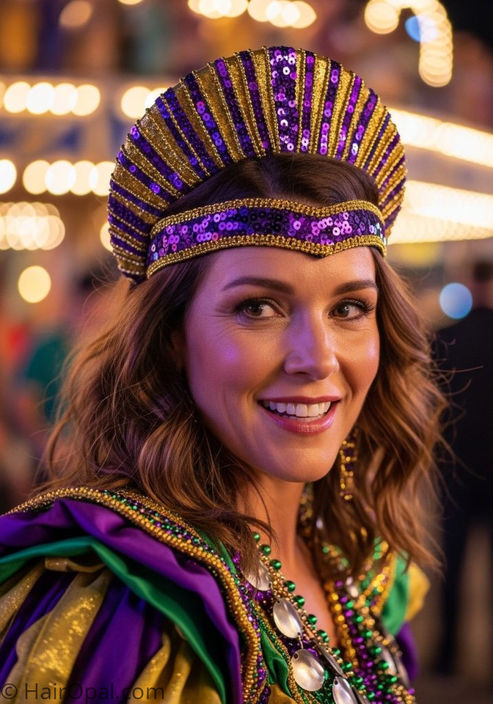  Woman with purple gold headband mardi gras hairstyles with headband easy