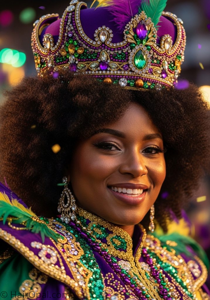 Black woman with natural afro mardi gras crown mardi gras hairstyles black women updo natural