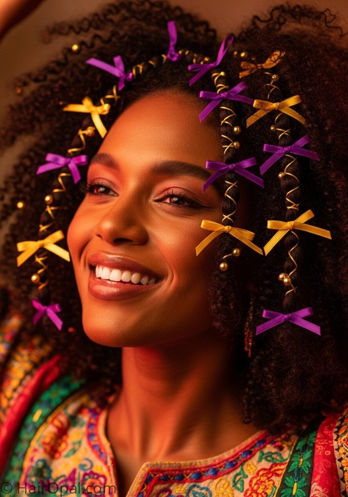  Black woman with natural hair ribbons beads mardi gras hairstyles for black women black women natural