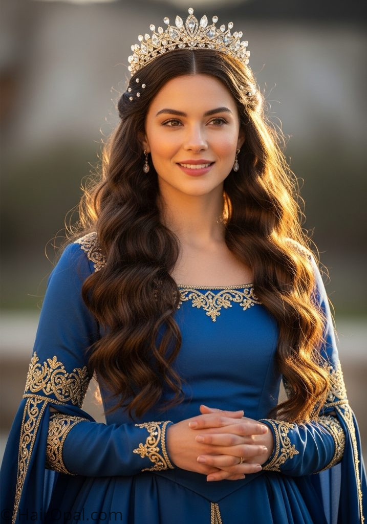  Woman with loose waves tiara medieval hairstyles princesses fairytale crowns easy
