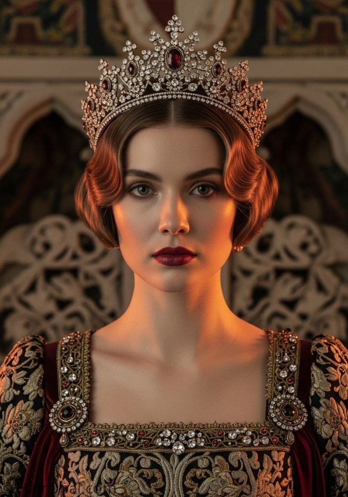 Woman with short hair crown medieval hairstyles princesses short queens