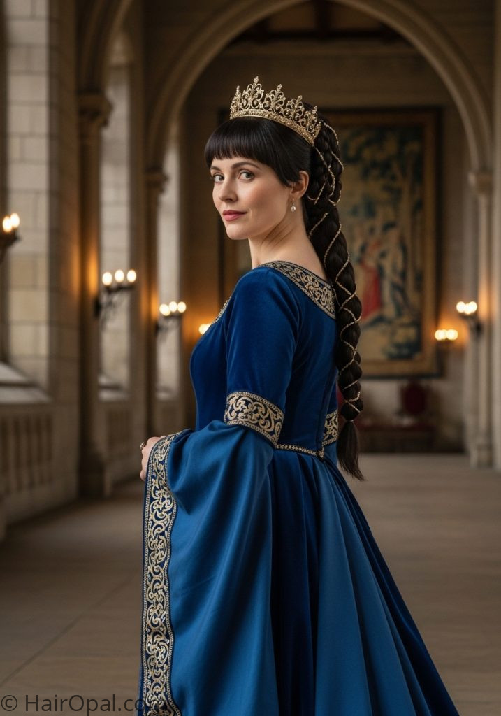 Woman with short hair updo crown medieval hairstyles princesses short queens tutorial