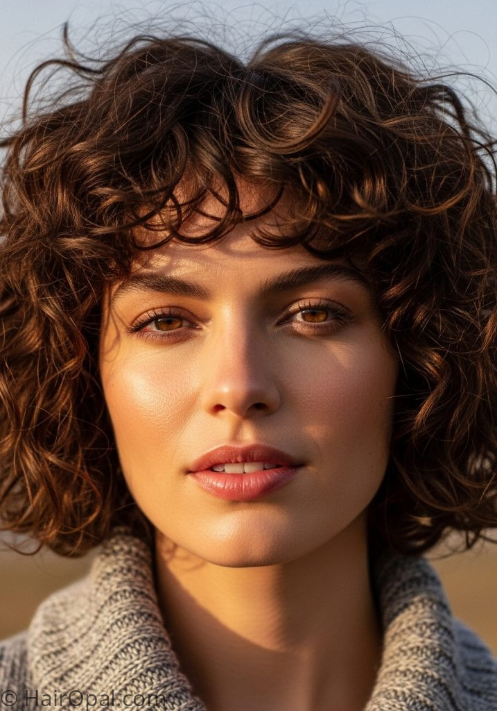 Woman with curly bob oval face medium curly haircuts oval face short medium shoulder length