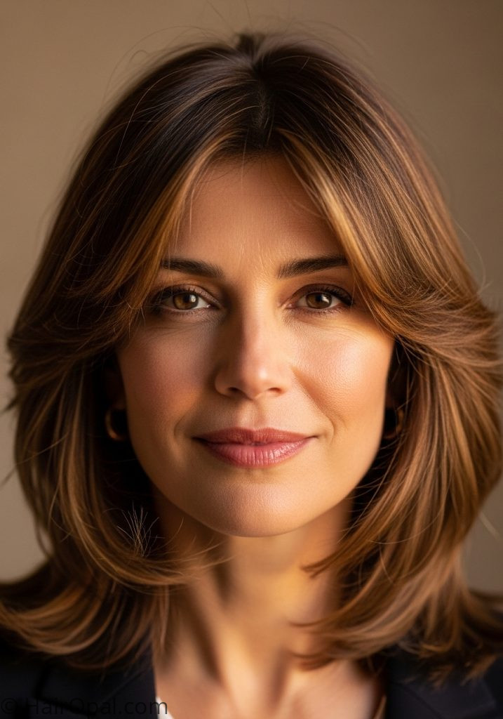 Woman with feathered layers oval face medium haircuts for oval face women straight