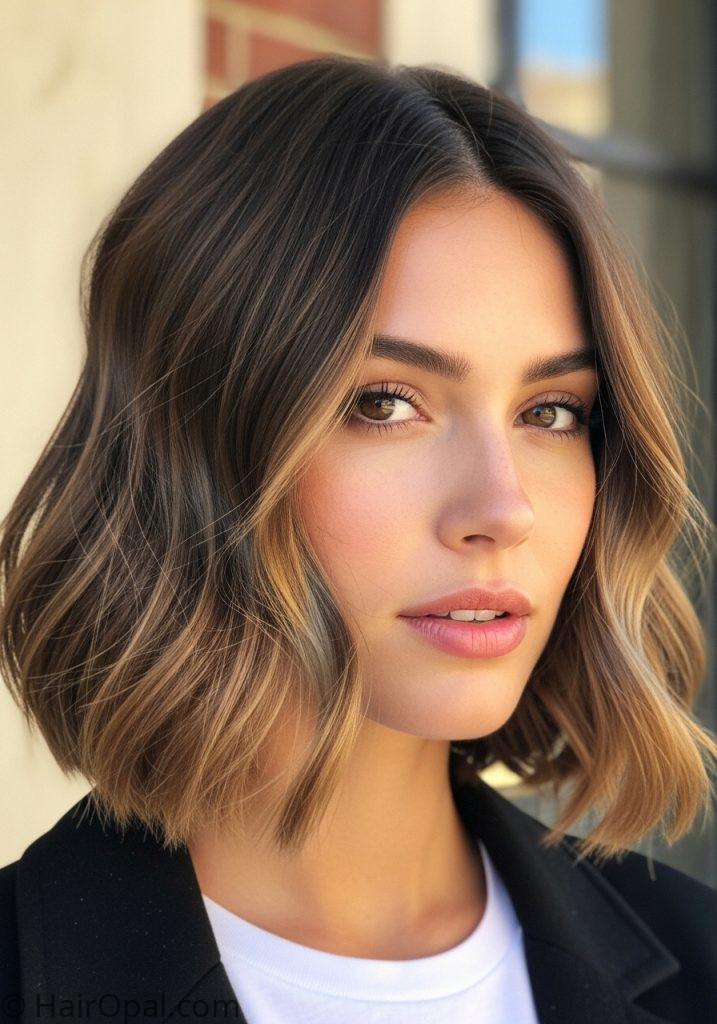 Woman with wavy bob oval face oval face haircuts short medium shoulder length women