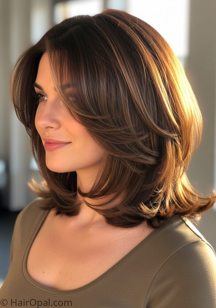  Woman with V-cut thick hair medium haircuts for thick hair layers women