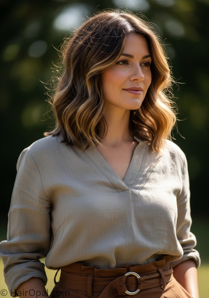 Woman with wavy thick hair layered medium haircuts for thick hair wavy layers