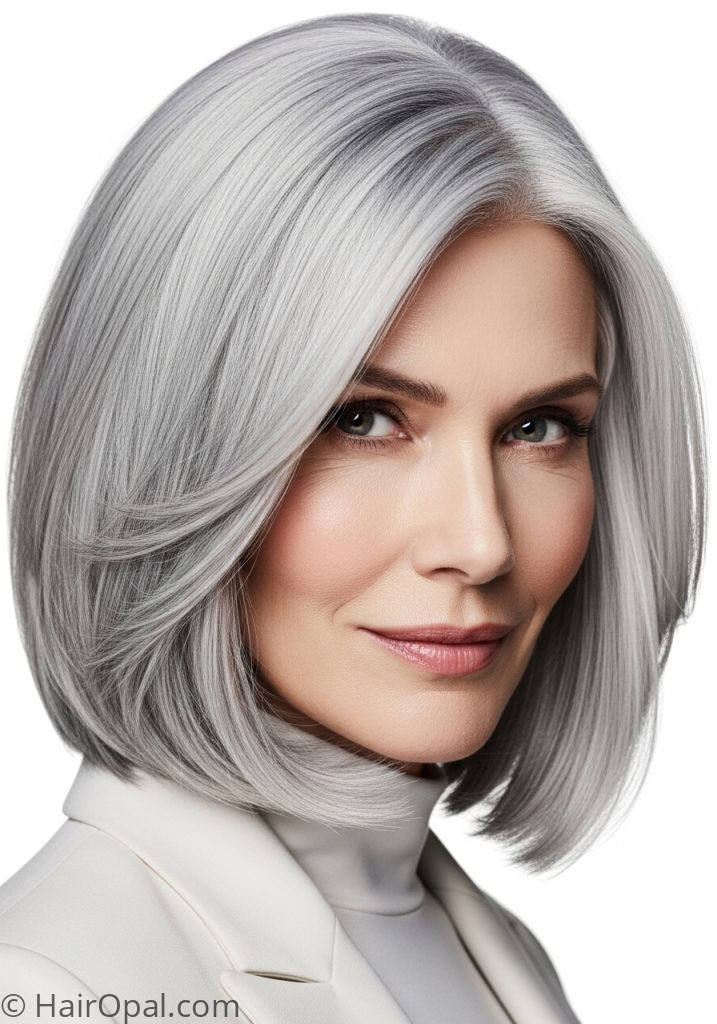 Woman with silver medium bob medium length bob haircuts for women over 60