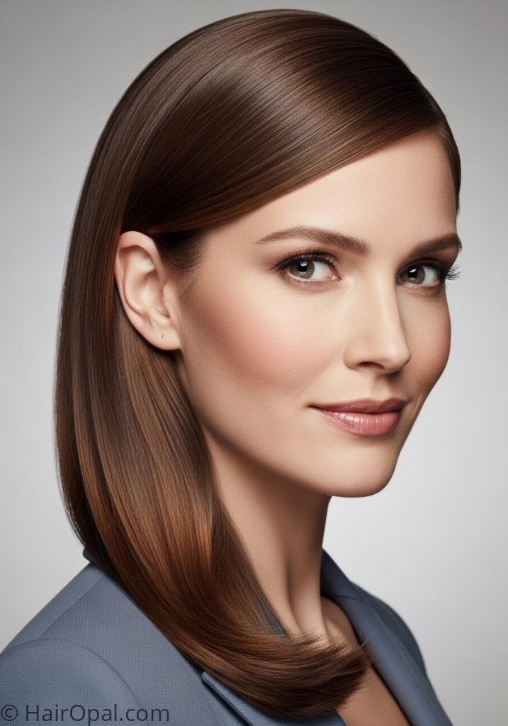 Woman with straight side part cut haircuts for over 60 older women medium length straight