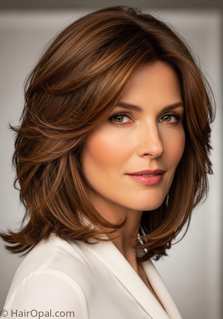 Woman with textured fine hair medium haircuts for women over 60 layered shoulder length