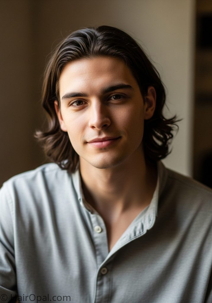 Man with center part medium length mens hair styles medium length 2026