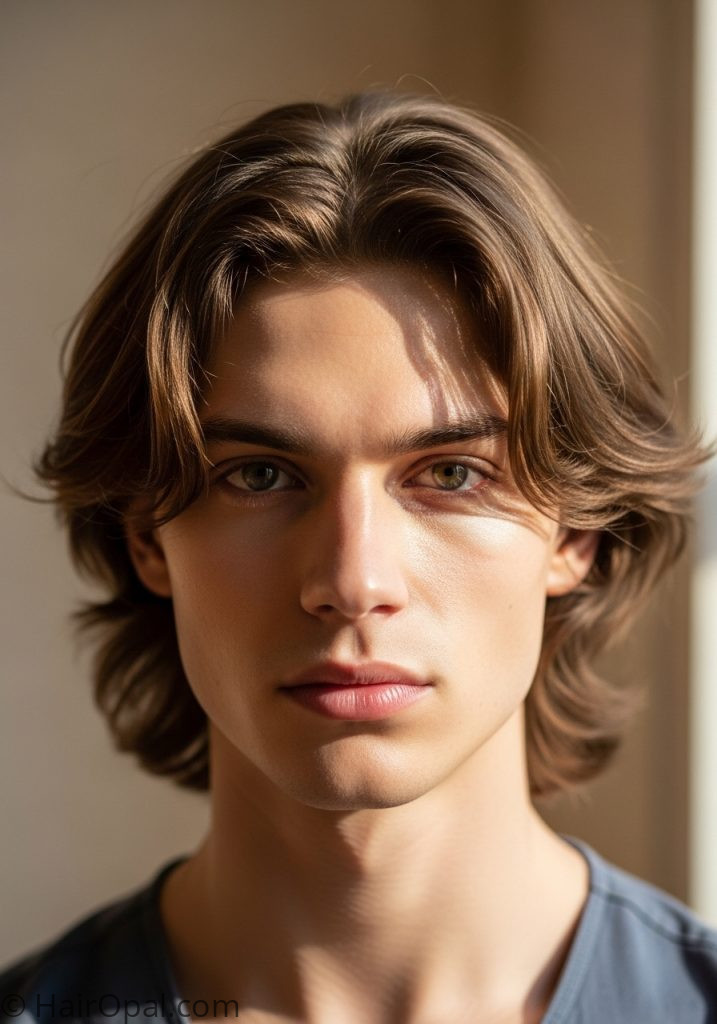 Man with curtain bangs mens hair styles medium length 2026