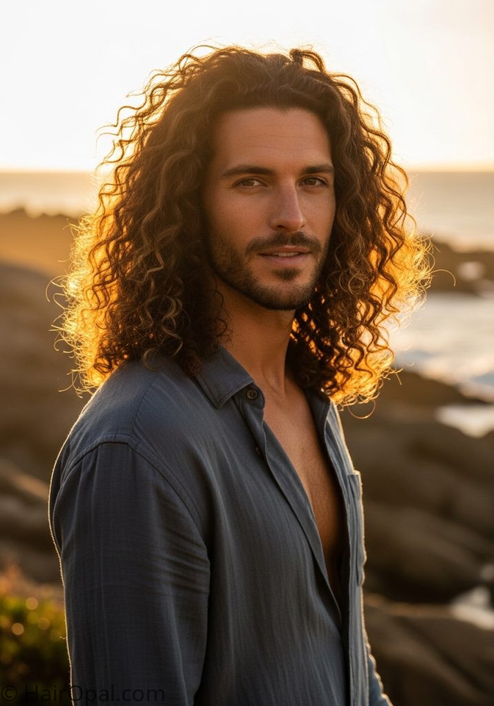 Man with long curly hair mens hair styles long curly